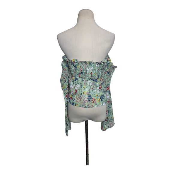 Glamorous green floral long sleeves off shoulders cropped top size Medium - Picture 3 of 11
